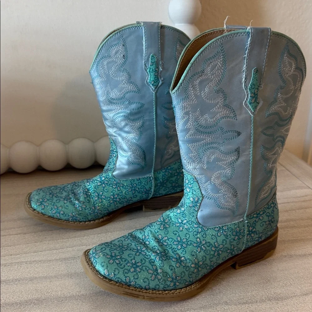 Girls Roper Boots Glitter Teal